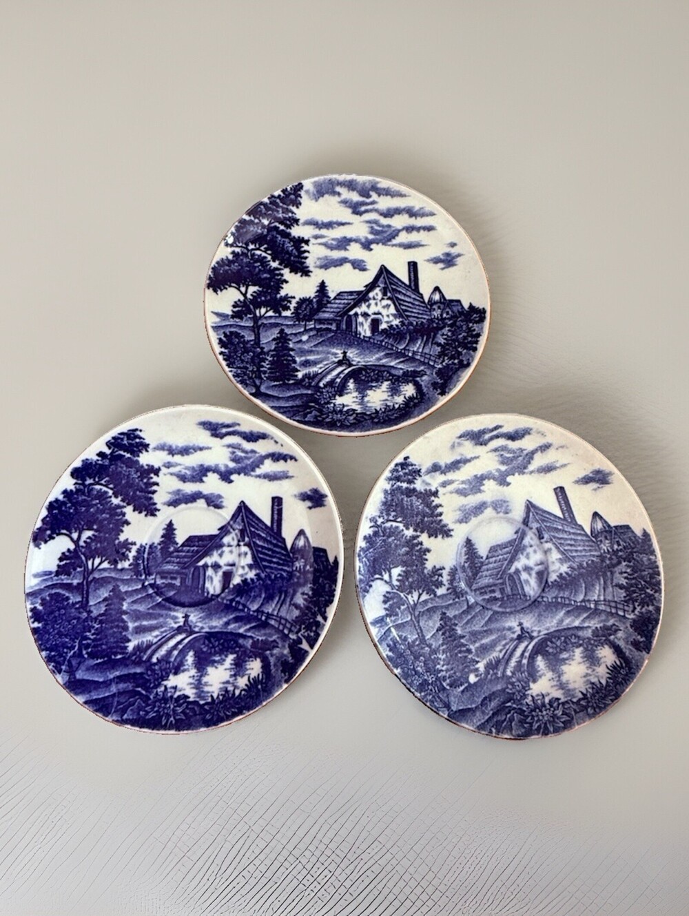 Vintage Collectible Porcelain Plates Japan Hand Painted Blue & White 6” Set of 3
